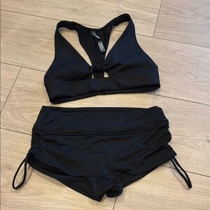 PINK Victoria's Secret Black Bikini Set with Racerback and Ruched Sides